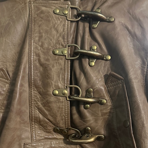 NICHOLAS K Sultan Jacket - Brown Leather Toggle Coat - Picture 7 of 16